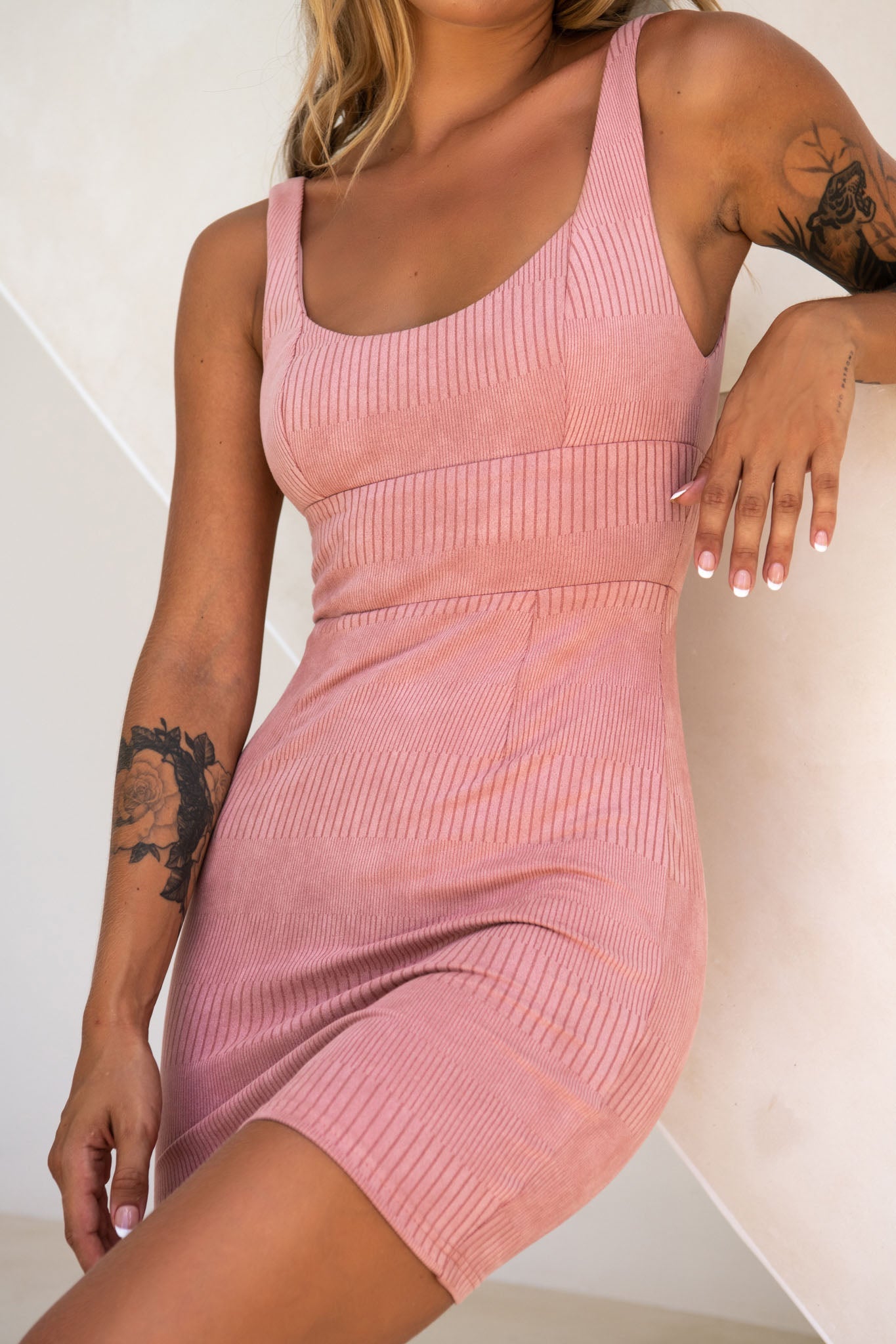 Workin' 9 to 5 Scoop Neck Pencil Dress Rose by Selfie Leslie