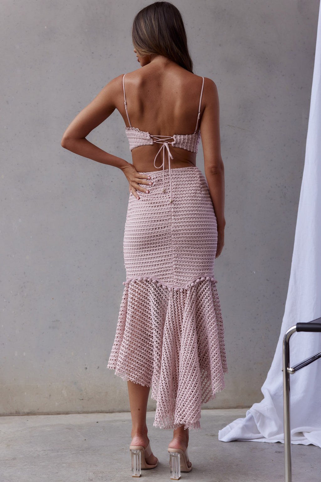 Zoey Lace Overlay Cut-Out Midi Dress Blush by Selfie Leslie