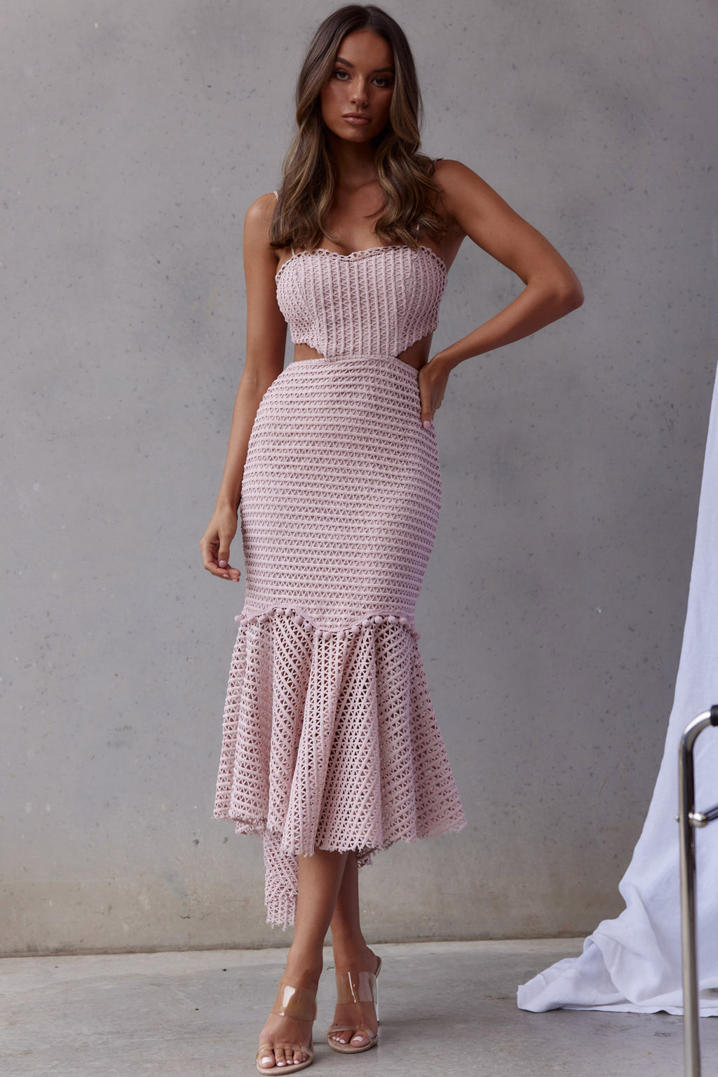 Zoey Lace Overlay Cut-Out Midi Dress Blush by Selfie Leslie