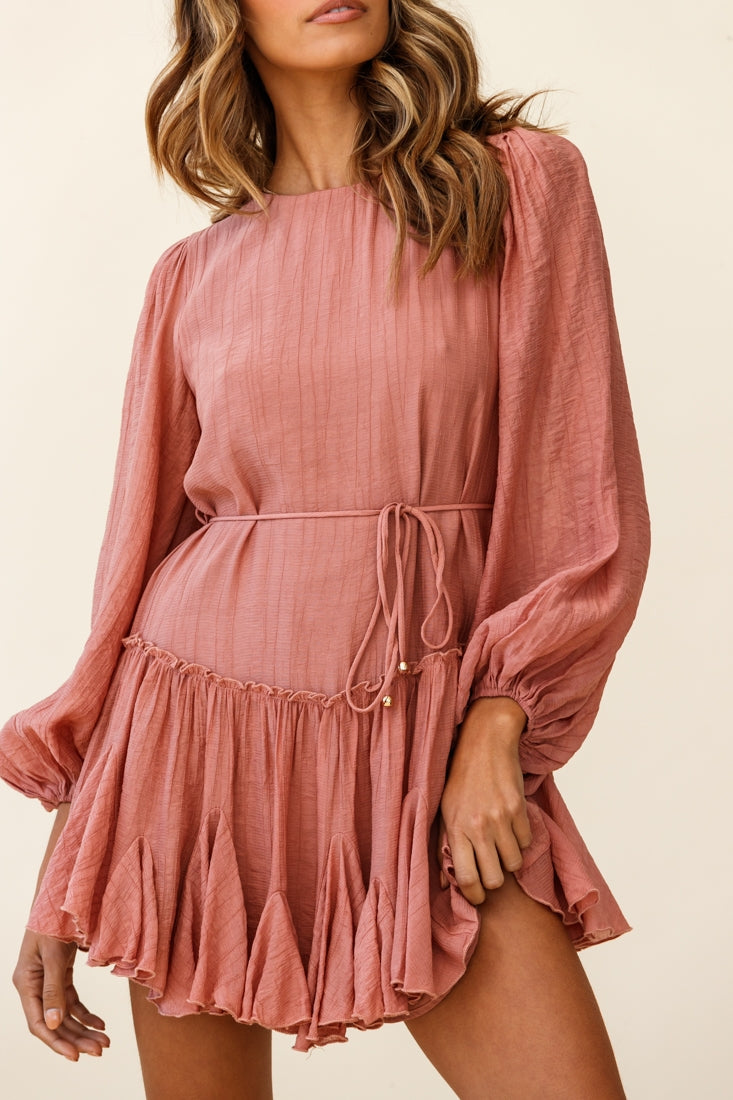 Rosabel Balloon Sleeve Fluted Hem Dress Rose by Selfie Leslie