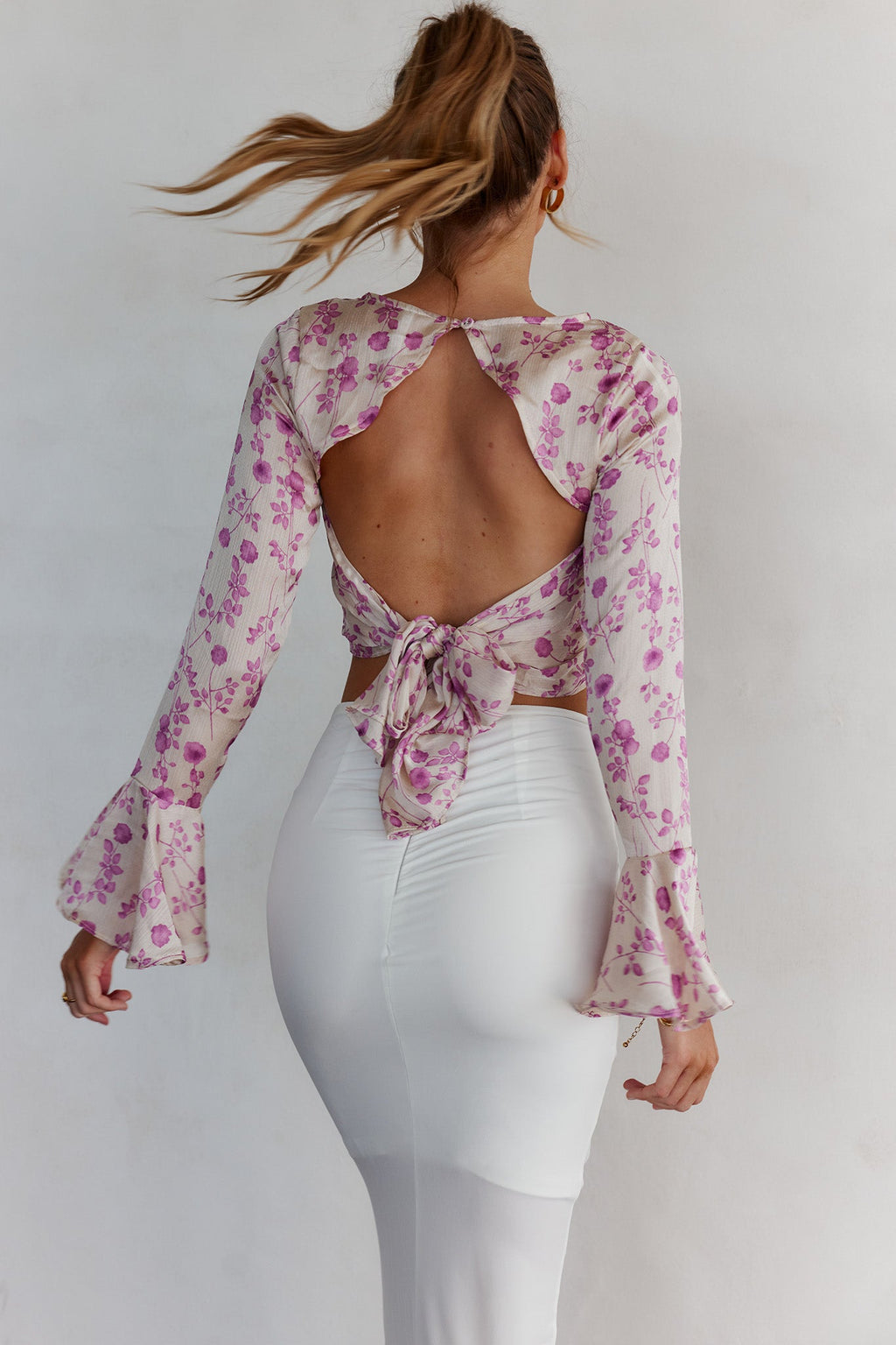 Adalia Long Sleeve Tied Top Floral Champagne by Selfie Leslie