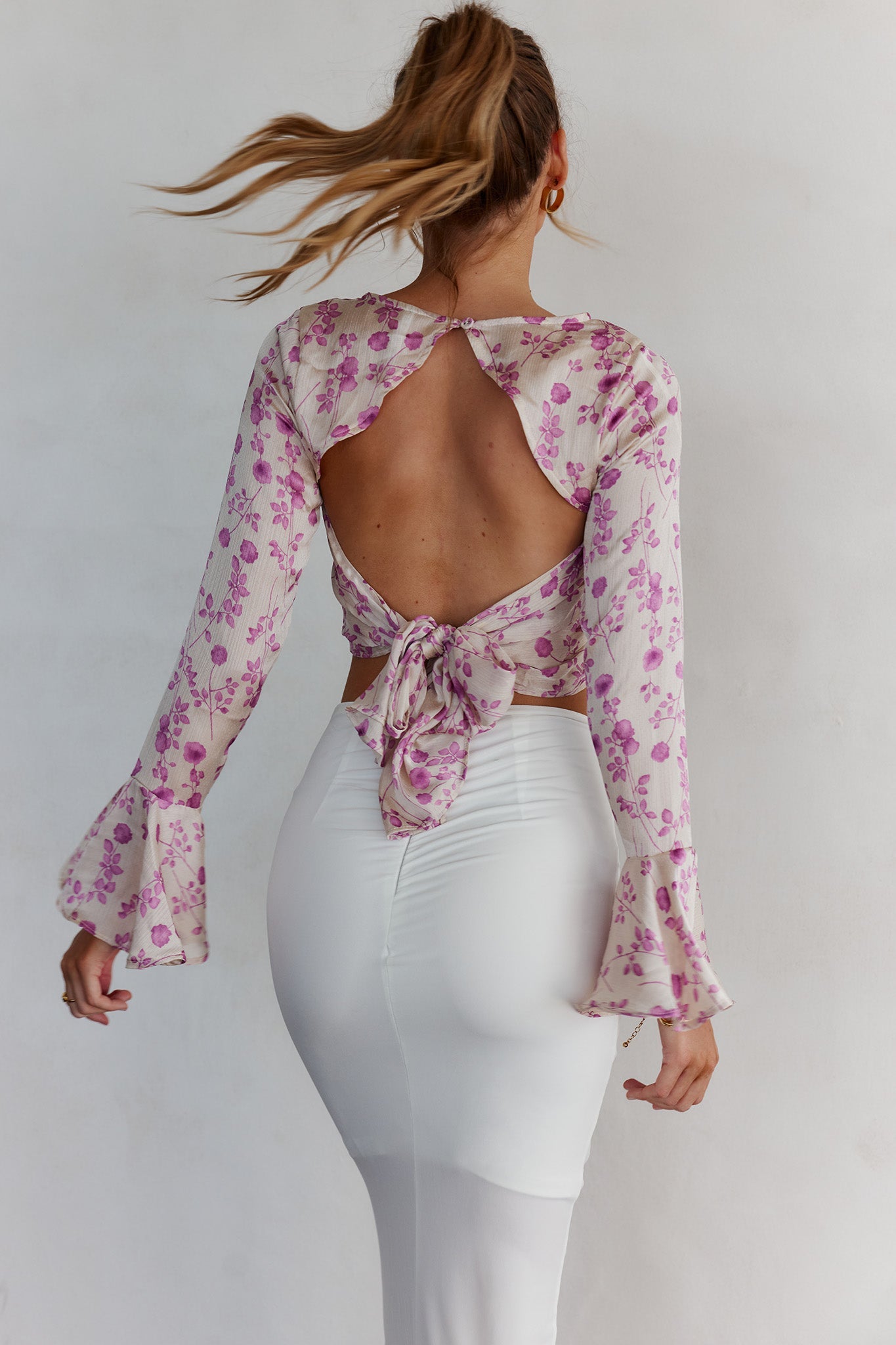 Adalia Long Sleeve Tied Top Floral Champagne by Selfie Leslie