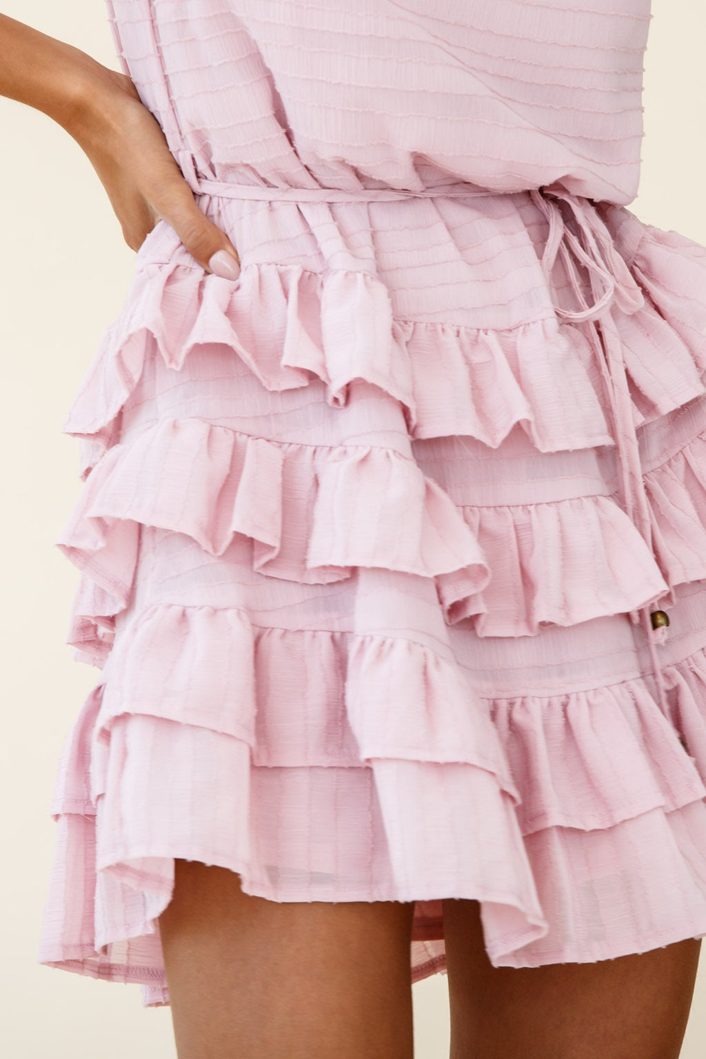 Zayah Sleeveless Layered Frill Dress Blush by Selfie Leslie