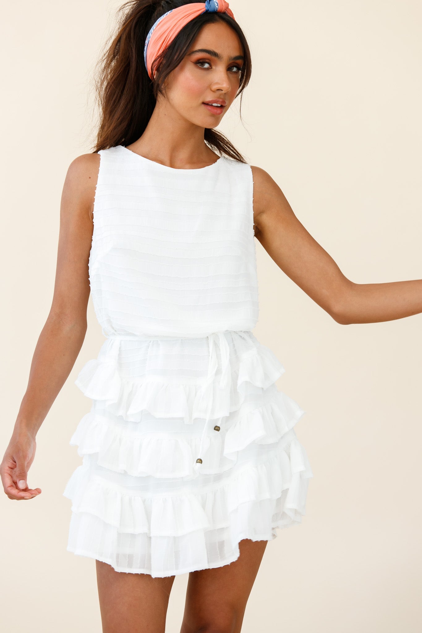Zayah Sleeveless Layered Frill Dress White by Selfie Leslie