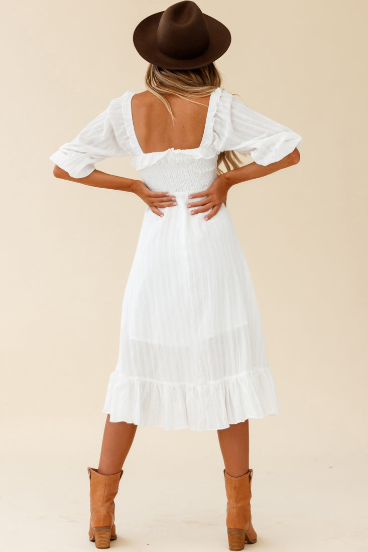 Flynn Off-Shoulder Shirred Bust Midi Dress White by Selfie Leslie