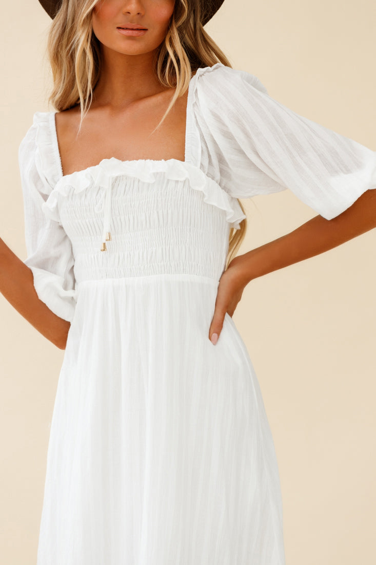 Flynn Off-Shoulder Shirred Bust Midi Dress White by Selfie Leslie