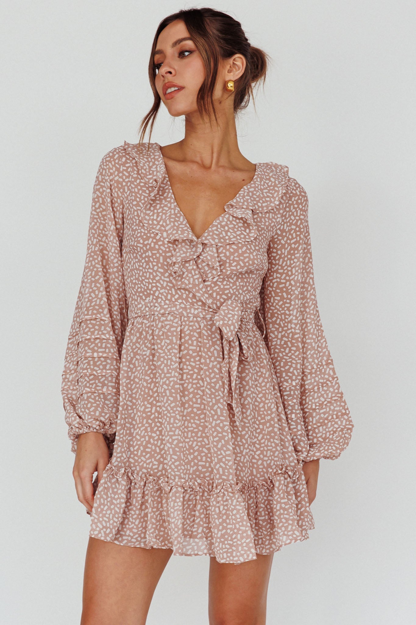 Marcheline Balloon Sleeve Waist Tie Dress Sprinkle Print Pink by Selfie Leslie Australia