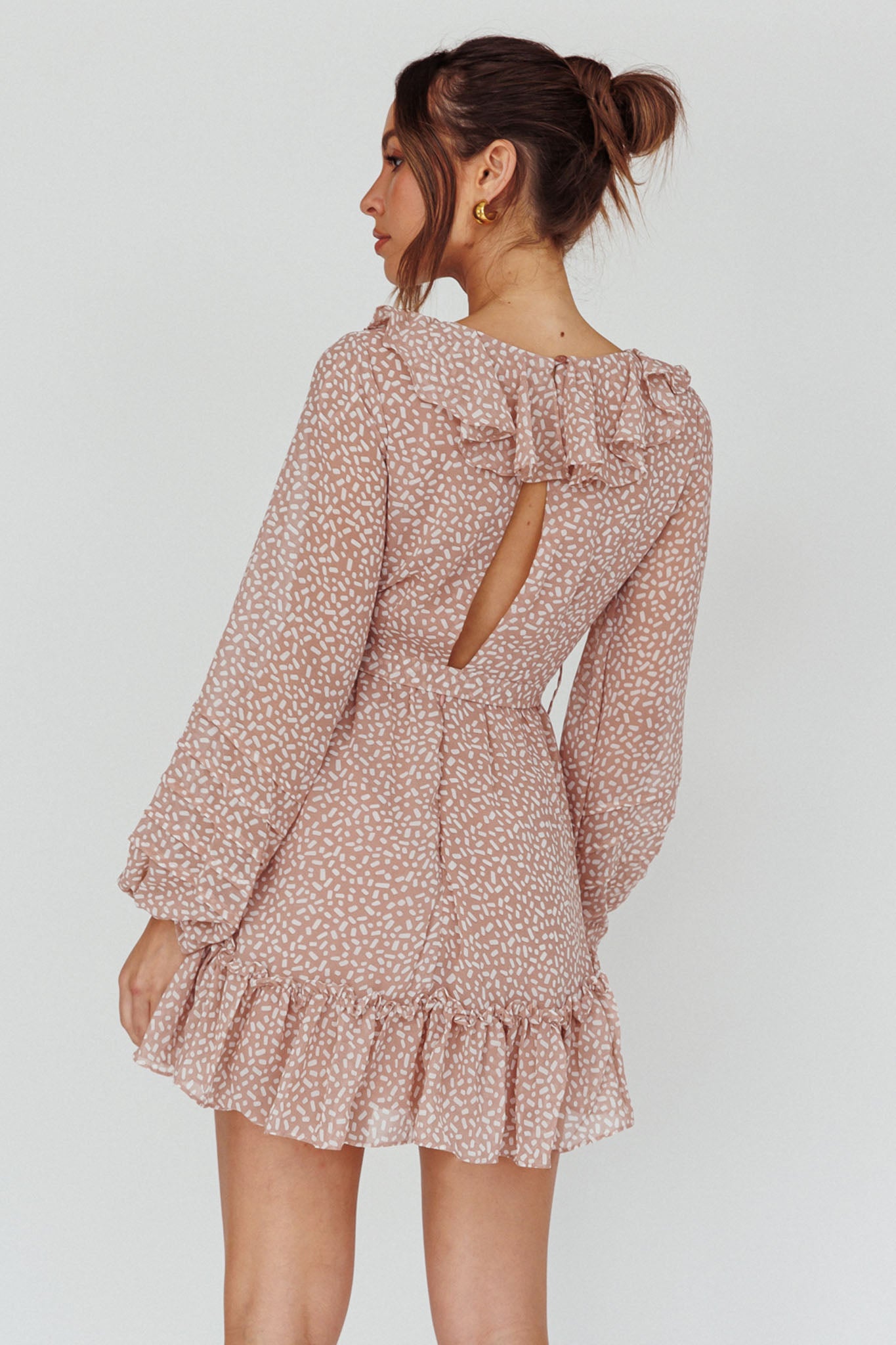 Marcheline Balloon Sleeve Waist Tie Dress Sprinkle Print Pink by Selfie Leslie Australia