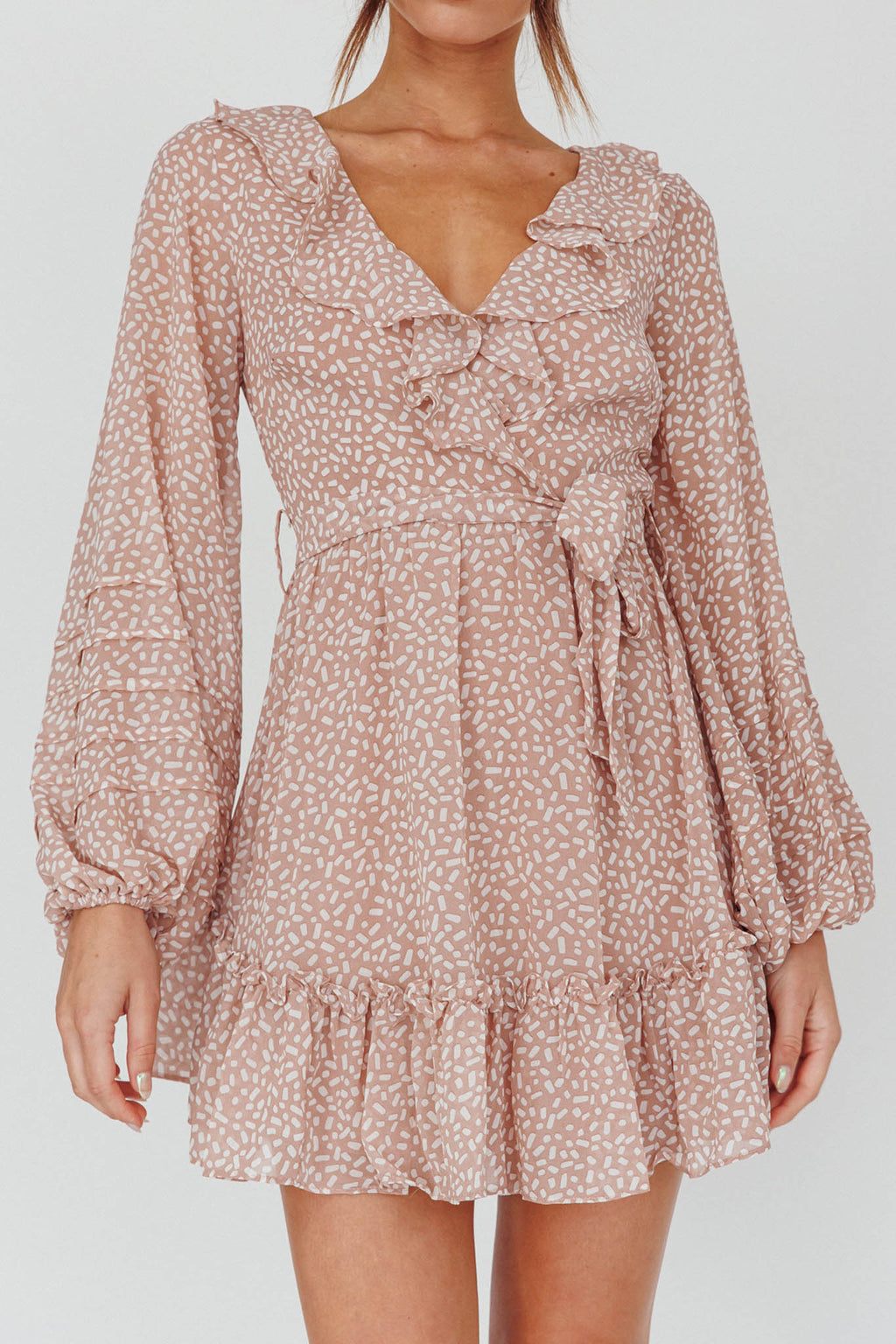 Marcheline Balloon Sleeve Waist Tie Dress Sprinkle Print Pink by Selfie Leslie Australia