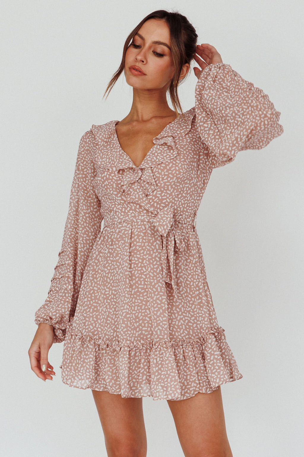 Marcheline Balloon Sleeve Waist Tie Dress Sprinkle Print Pink by Selfie Leslie Australia