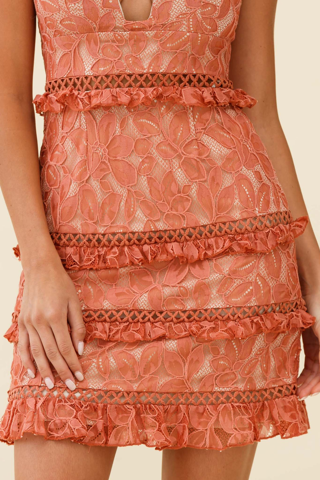 Dear Lover Cami Strap Frill Detail Lace Dress Rose by Selfie Leslie