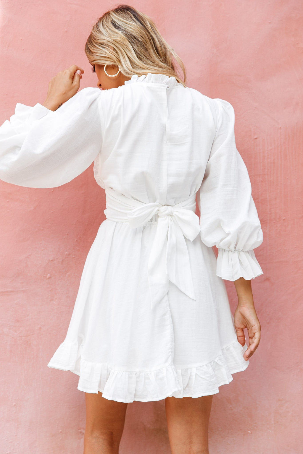 Marianna Long Sleeve Shirred Bust Dress White by Selfie Leslie