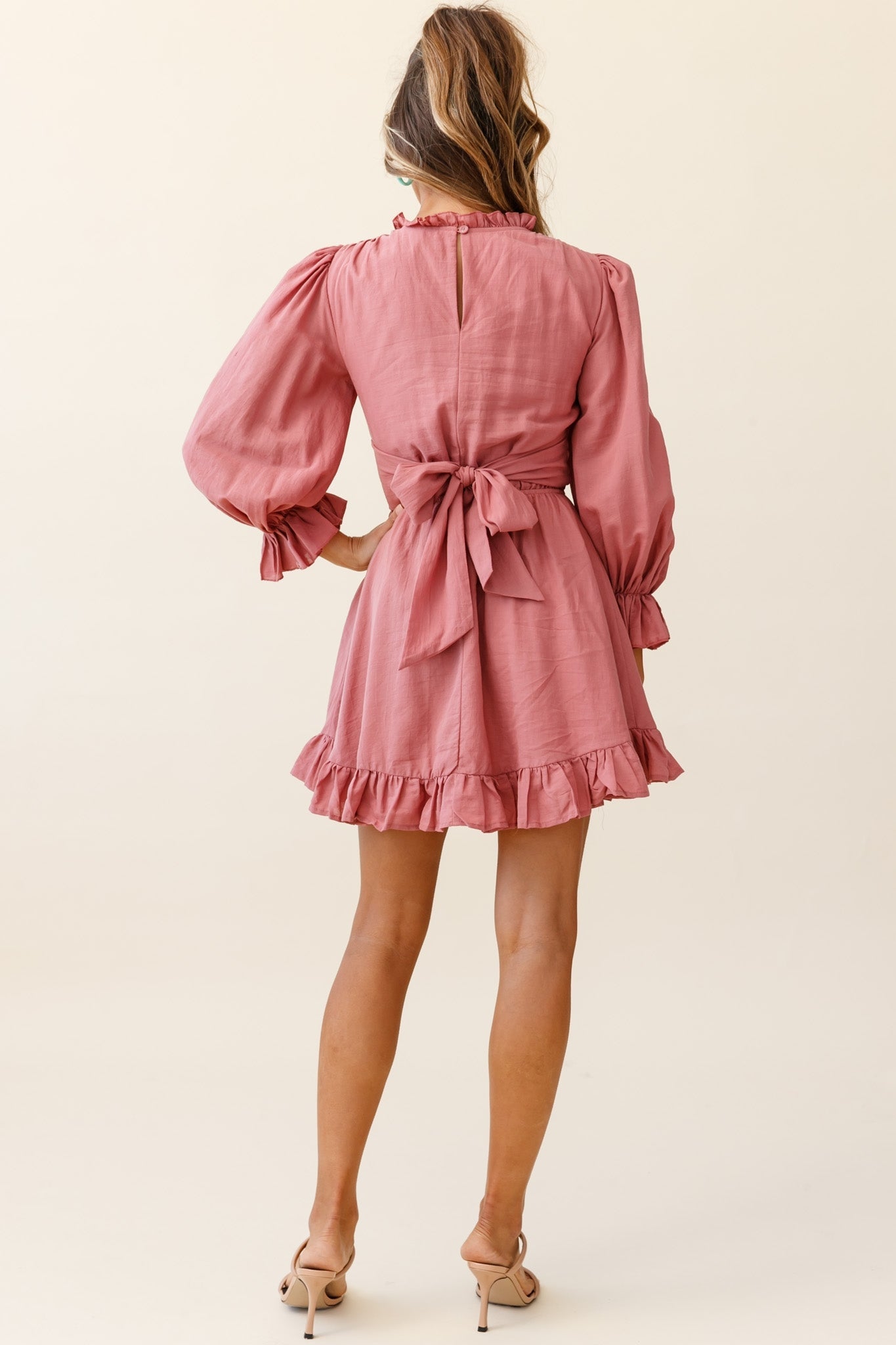 Marianna Long Sleeve Shirred Bust Dress Rose by Selfie Leslie