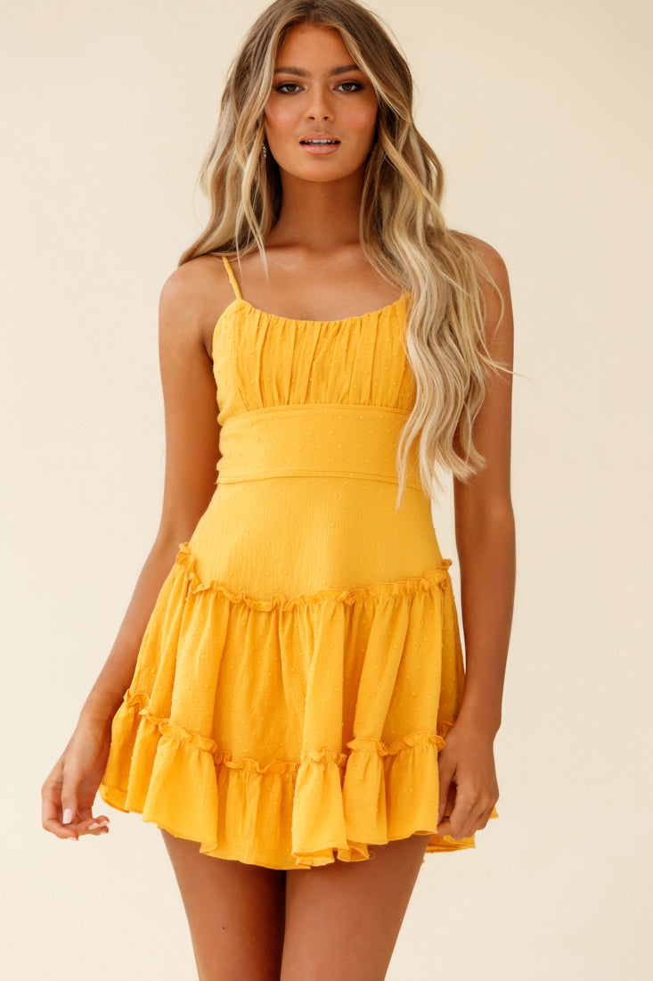 Stolen Moments Cami Strap Ruffle Dress Yellow by Selfie Leslie