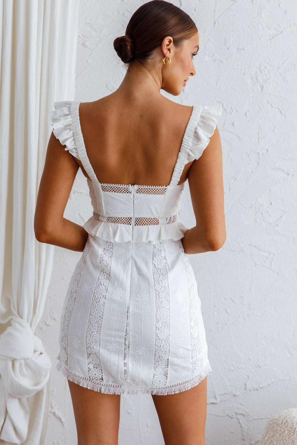 Emilita Frill Strap Lace Dress White by Selfie Leslie