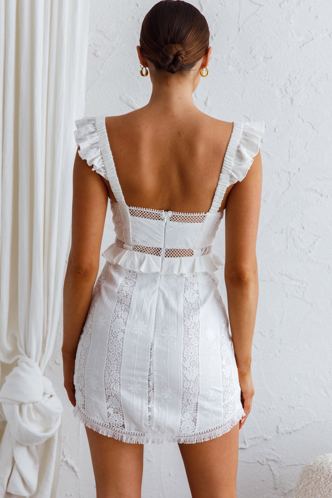 Emilita Frill Strap Lace Dress White by Selfie Leslie