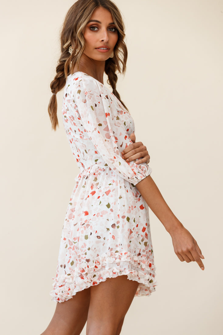 Born Free Shirring Detail Frill Trim Dress Pink Multi by Selfie Leslie