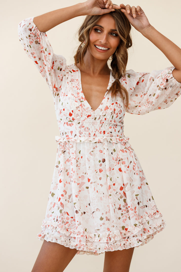 Born Free Shirring Detail Frill Trim Dress Pink Multi by Selfie Leslie