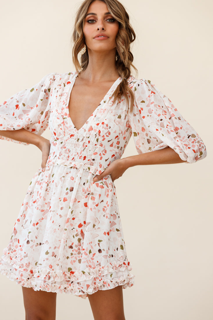 Born Free Shirring Detail Frill Trim Dress Pink Multi by Selfie Leslie