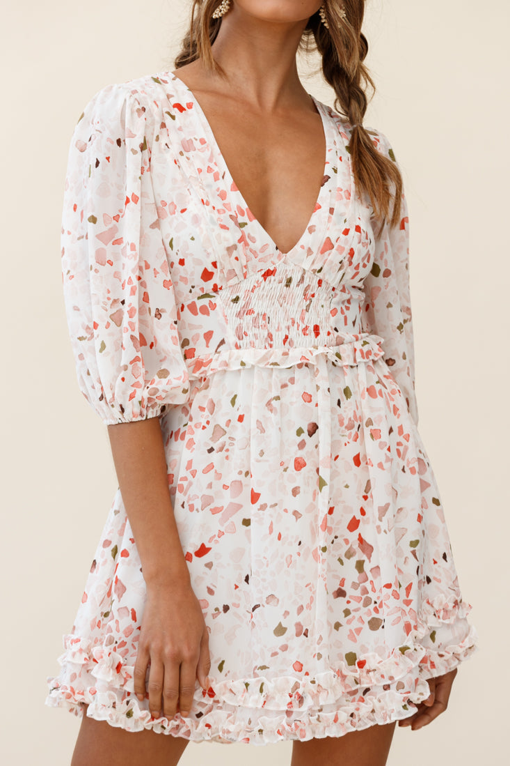 Born Free Shirring Detail Frill Trim Dress Pink Multi by Selfie Leslie