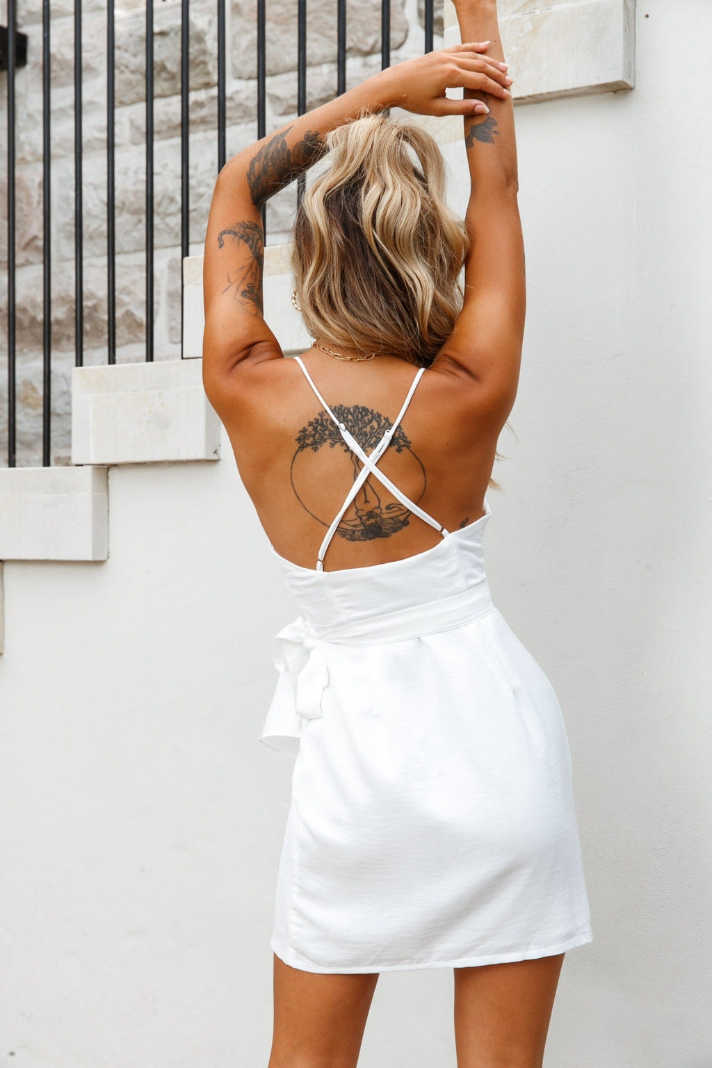 Medellin Gathered Detail Side-Tie Wrap Dress White by Selfie Leslie