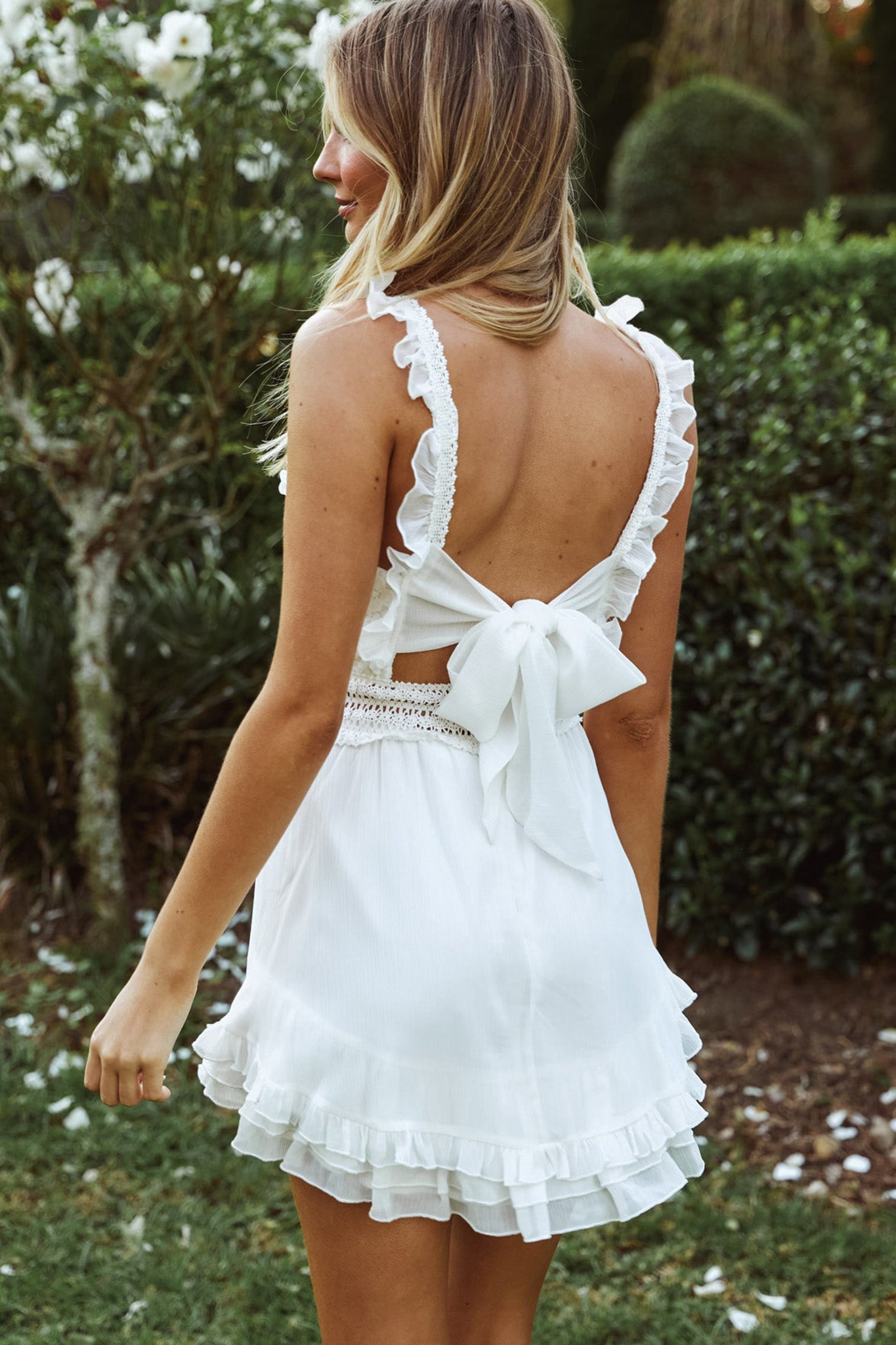 Winnie Lace Bodice Tie-Up Back Dress White by Selfie Leslie