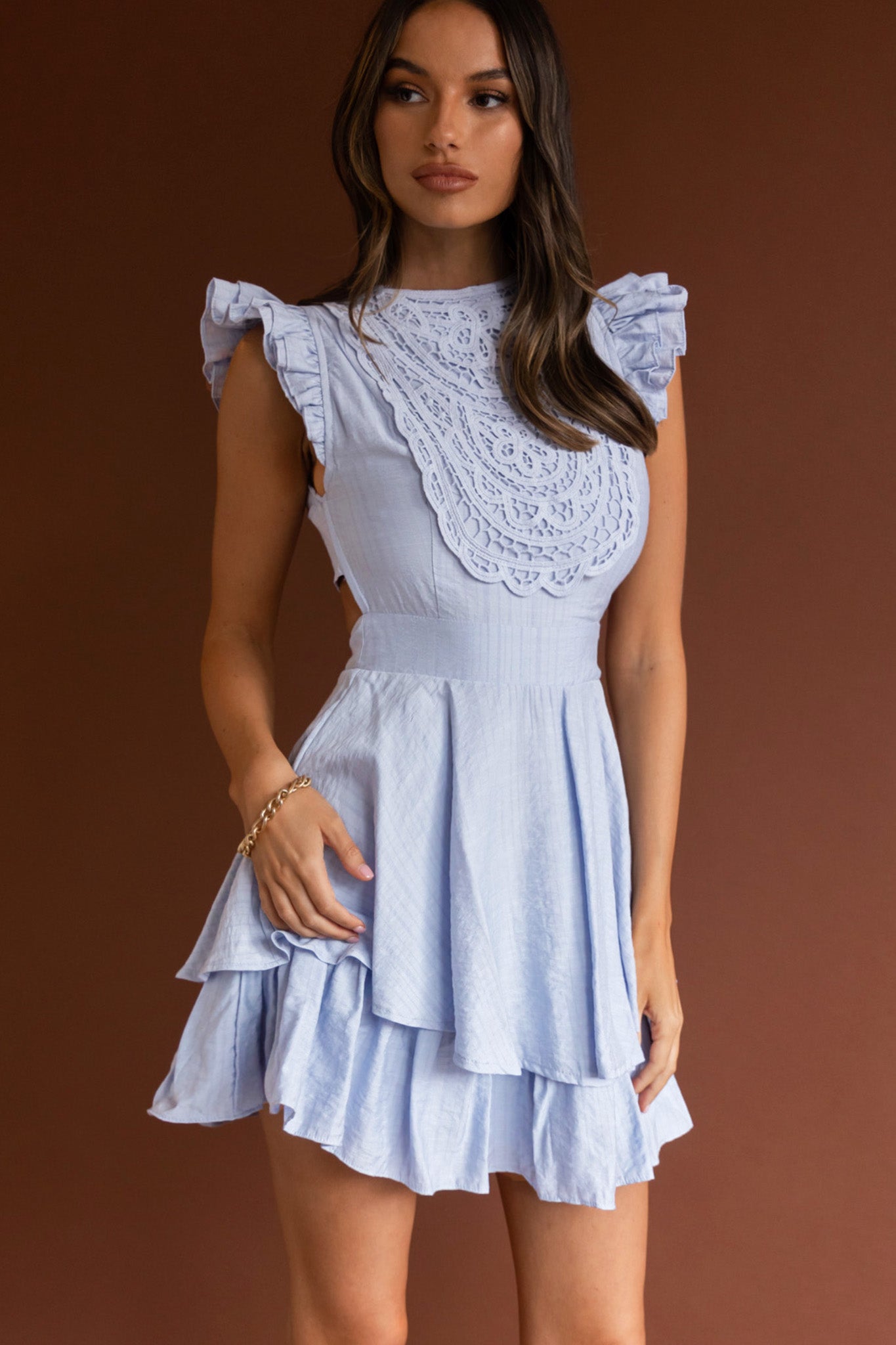 Nellie Lace Bust High Neck Dress Blue by Selfie Leslie