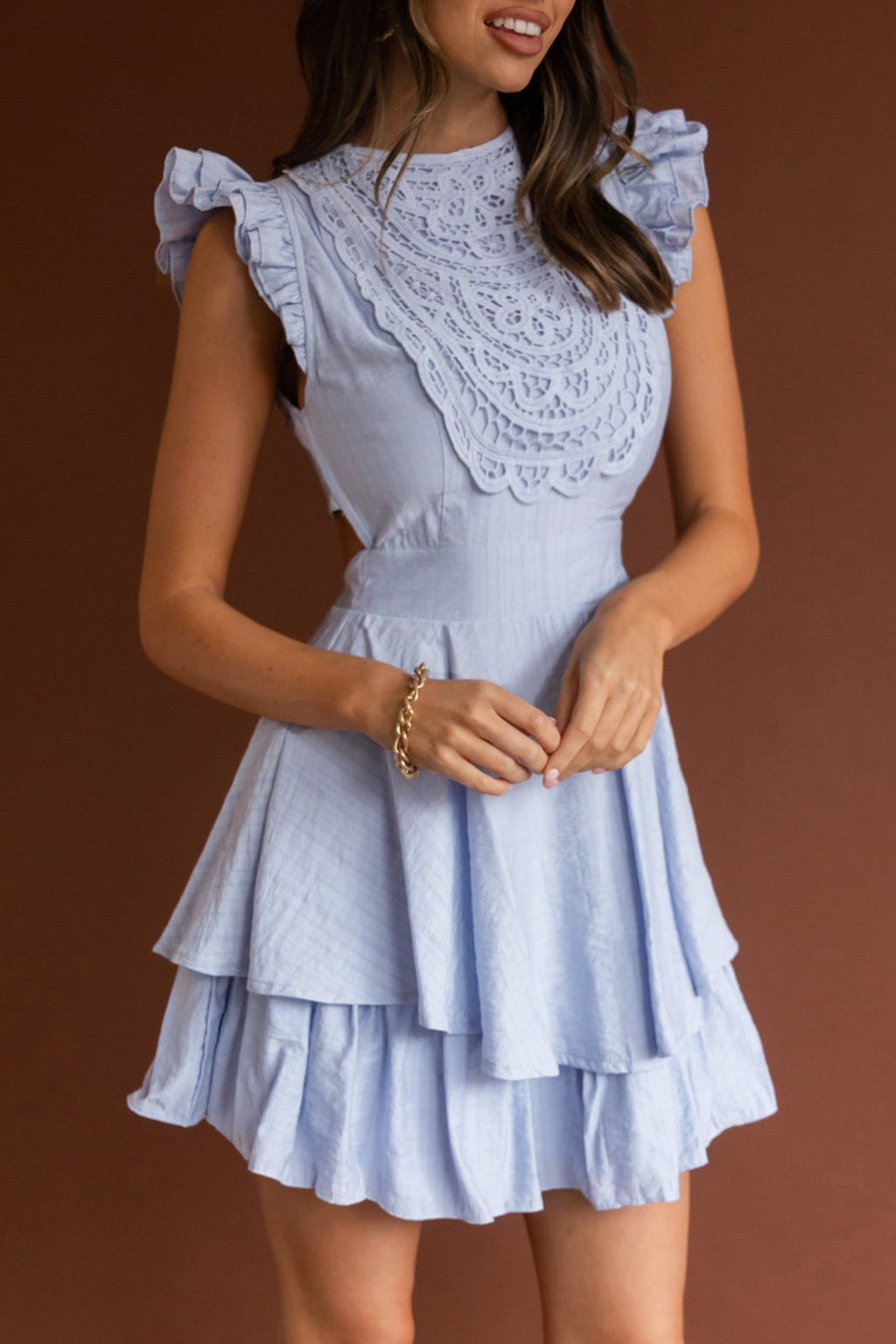 Nellie Lace Bust High Neck Dress Blue by Selfie Leslie