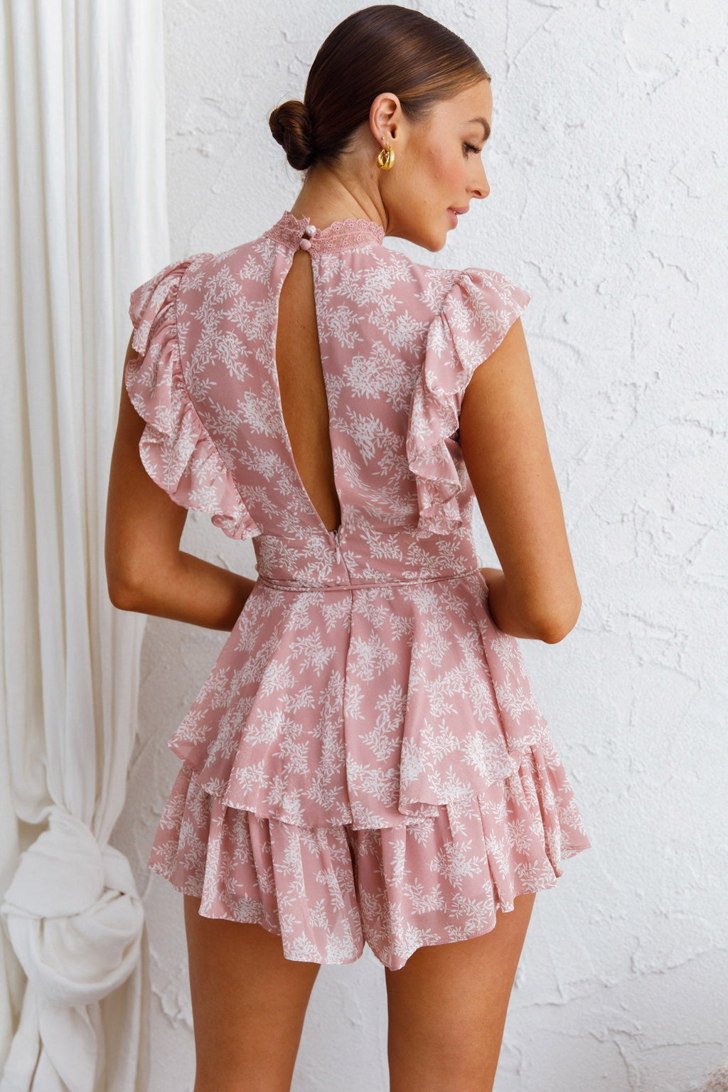 Nellie Lace Bust High Neck Dress Floral Blush by Selfie Leslie