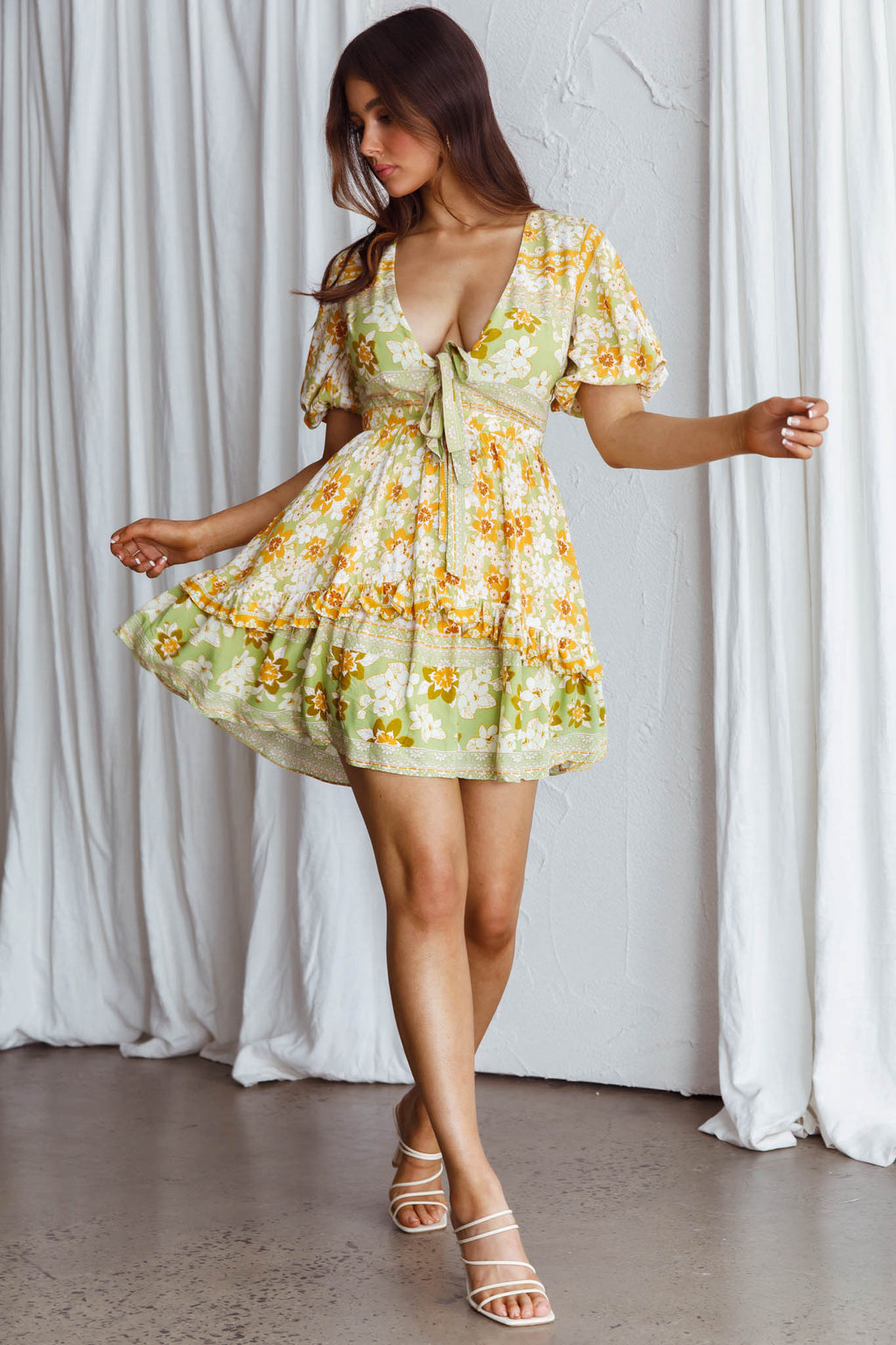 Rosy Tied Bust Mini Dress Floral Apple/Yellow by Selfie Leslie
