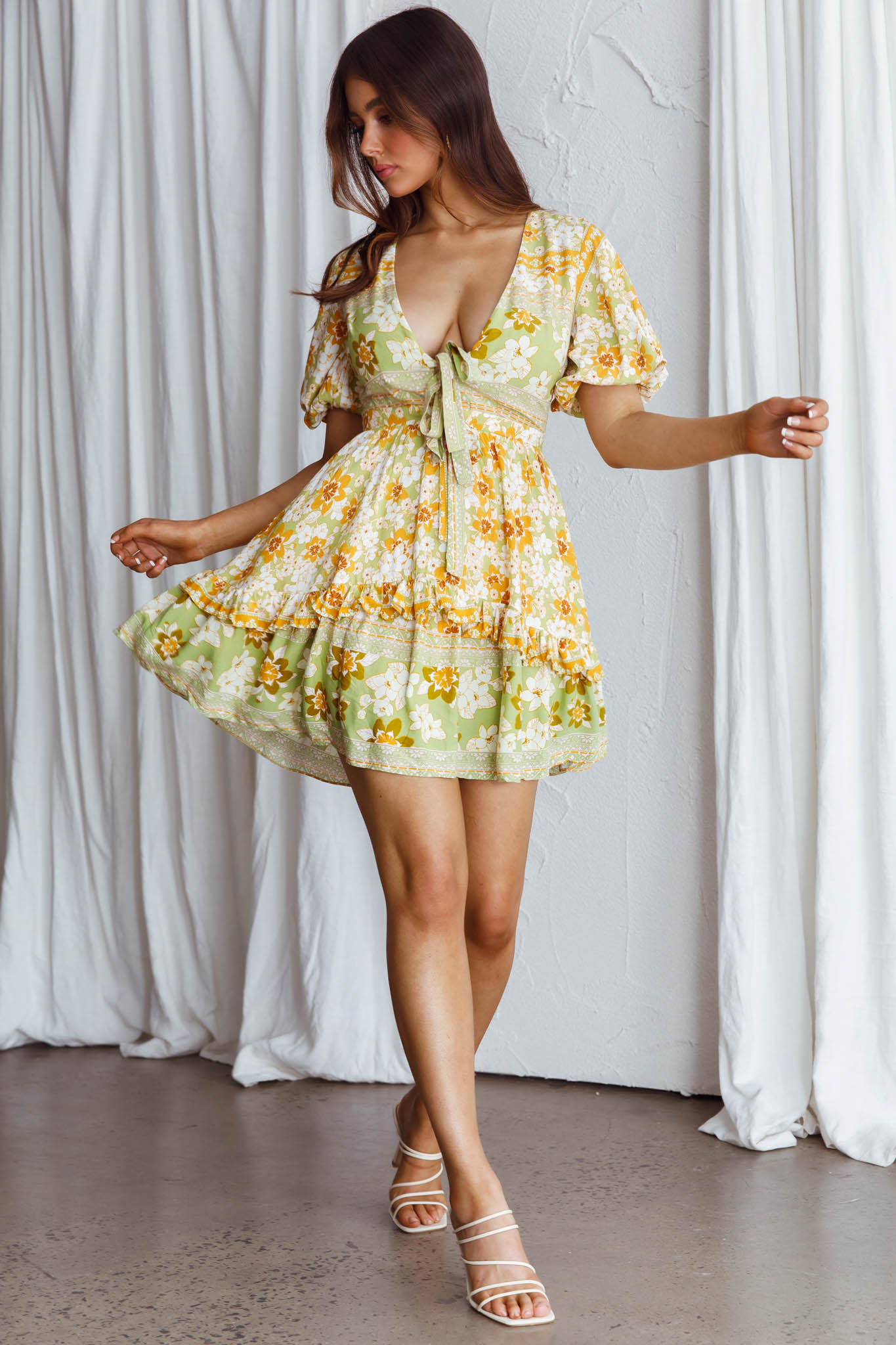 Rosy Tied Bust Mini Dress Floral Apple/Yellow by Selfie Leslie
