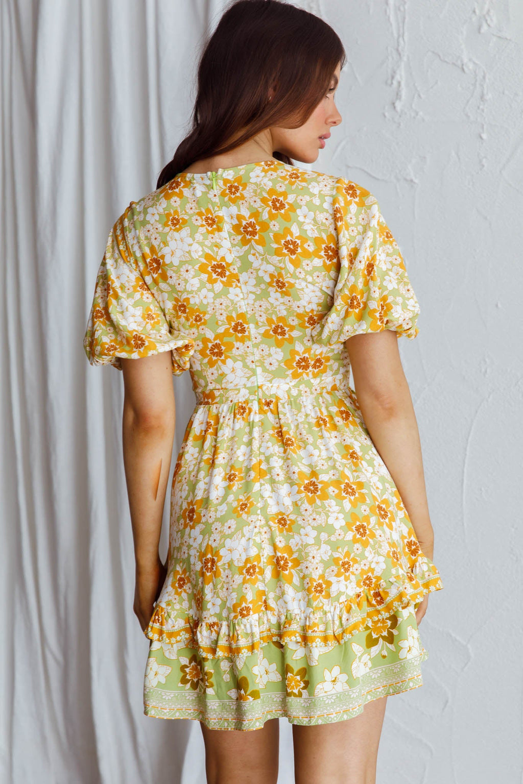 Rosy Tied Bust Mini Dress Floral Apple/Yellow by Selfie Leslie