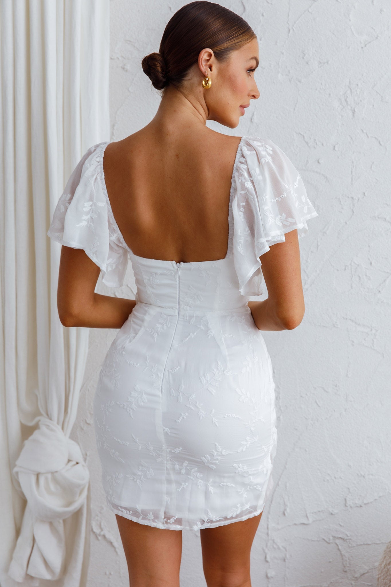 Aphrodite Molded Bust Angel Sleeve Wrap Dress Embroidered White by Selfie Leslie