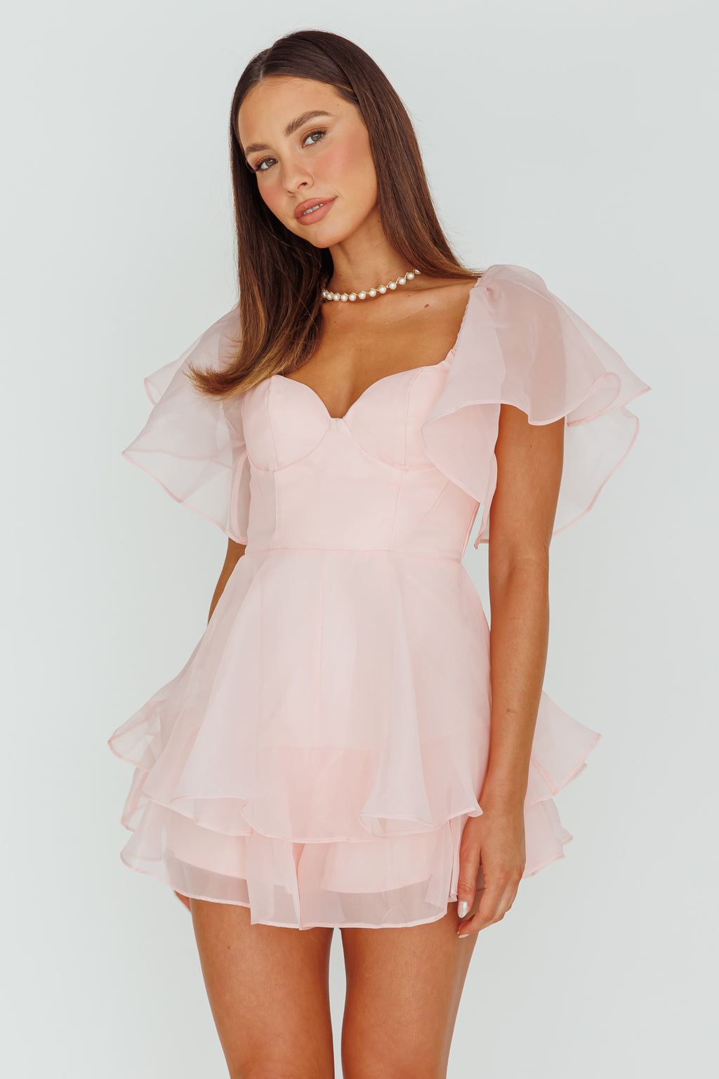 Aphrodite Angel Sleeve Layered Romper Pink by Selfie Leslie Australia