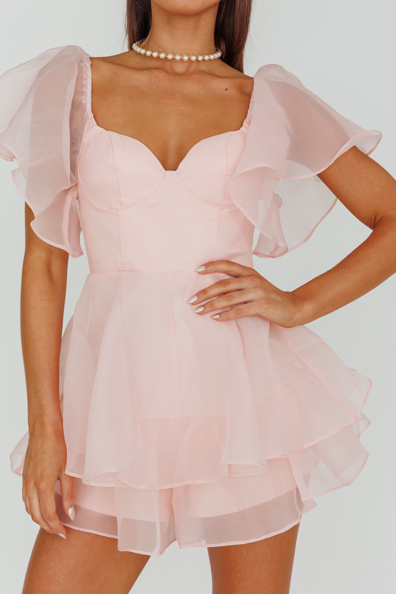 Aphrodite Angel Sleeve Layered Romper Pink by Selfie Leslie Australia