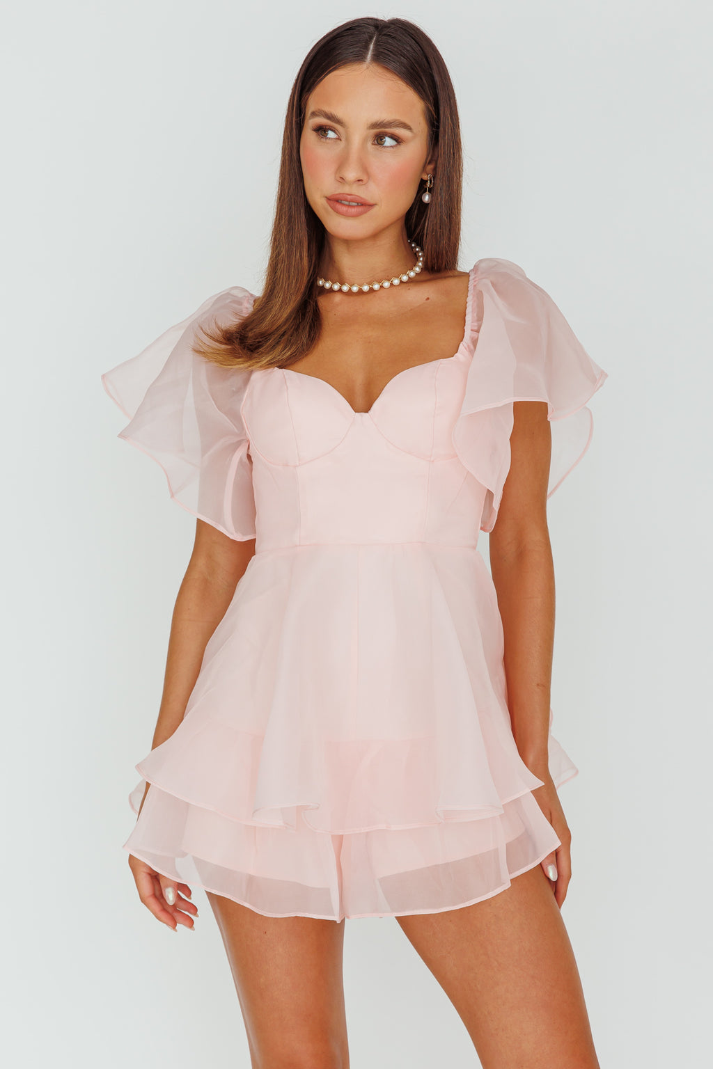 Aphrodite Angel Sleeve Layered Romper Pink by Selfie Leslie Australia