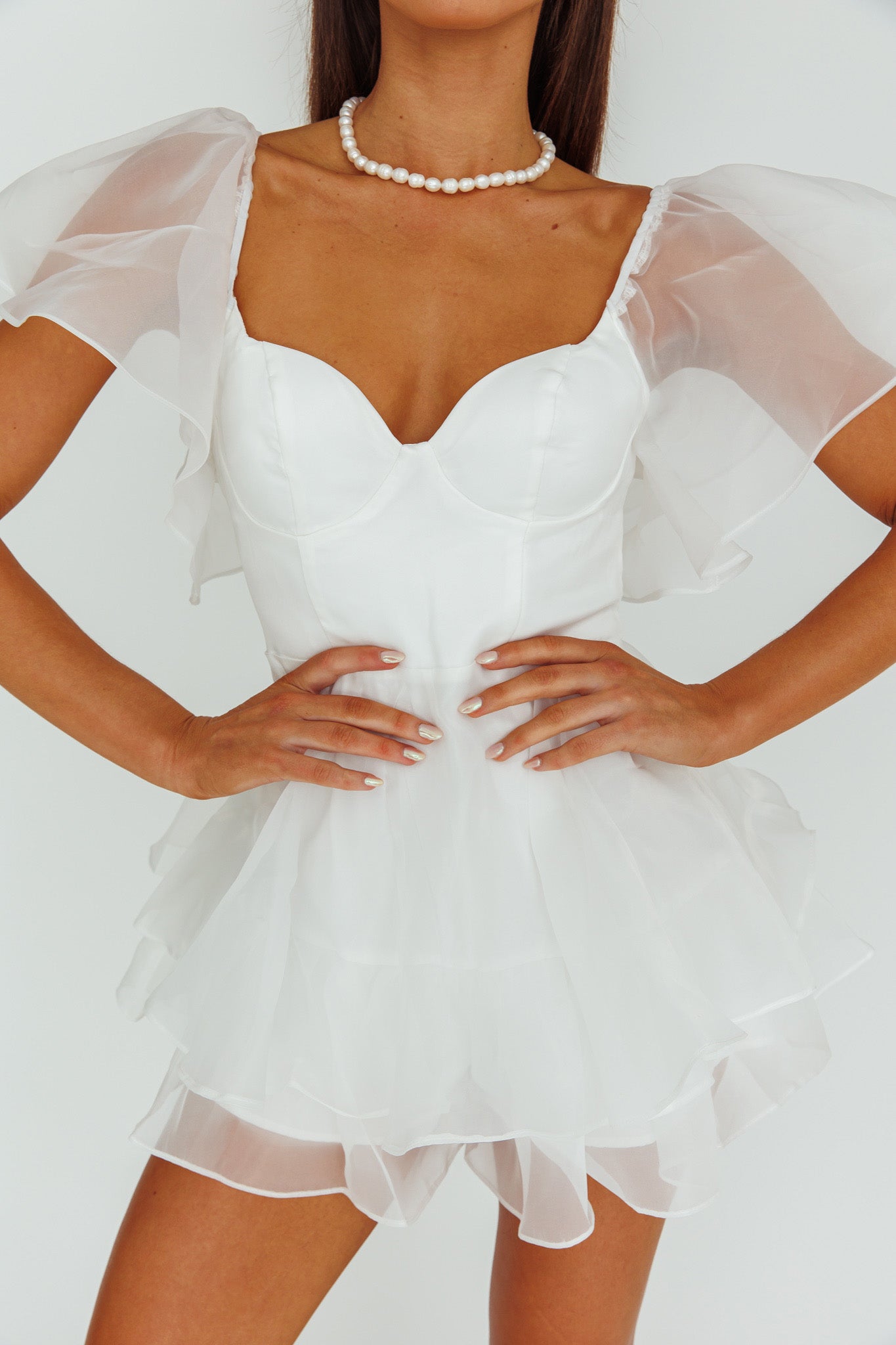 Aphrodite Angel Sleeve Layered Romper White by Selfie Leslie Australia