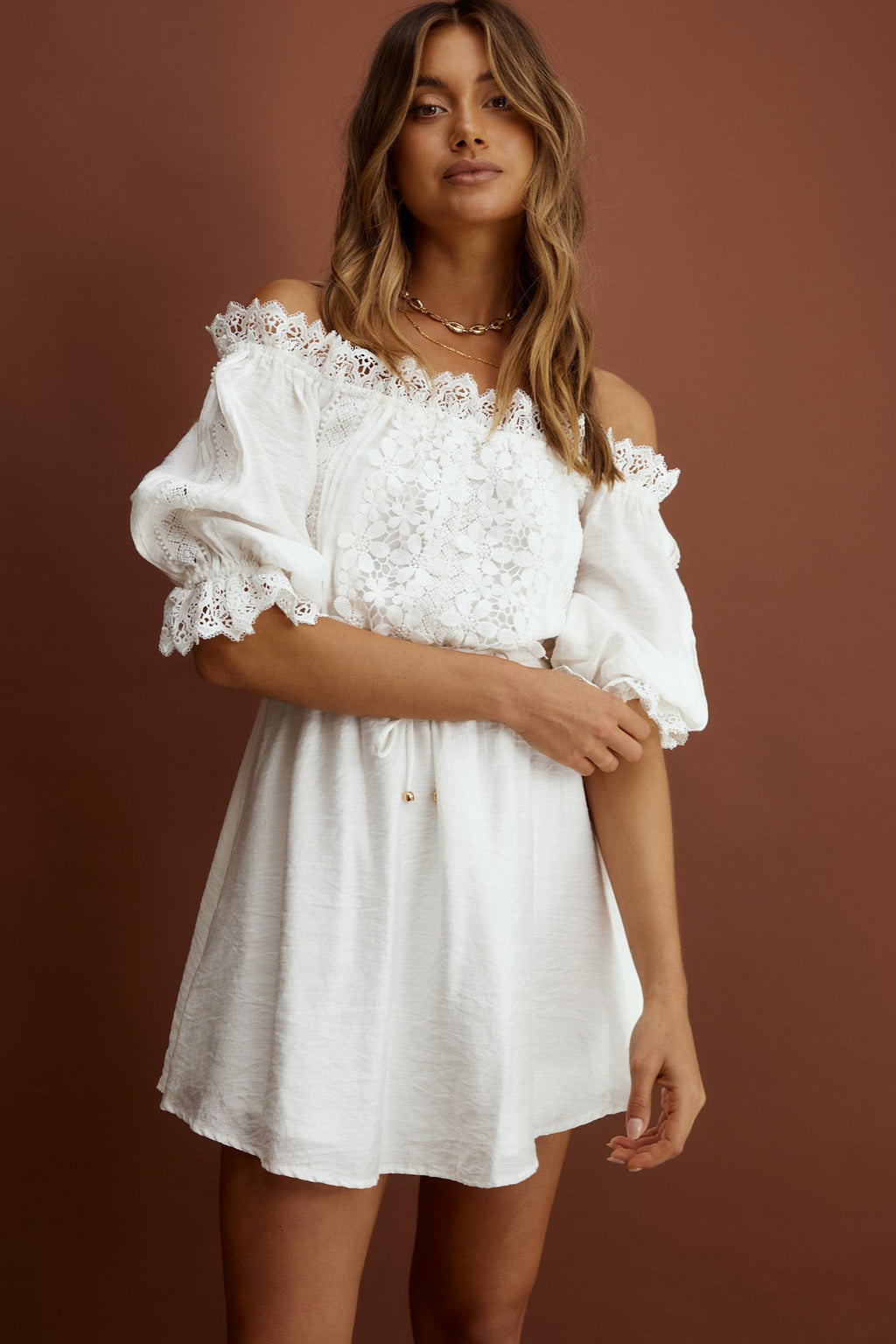 Homeward Off-Shoulder Lace Dress White by Selfie Leslie