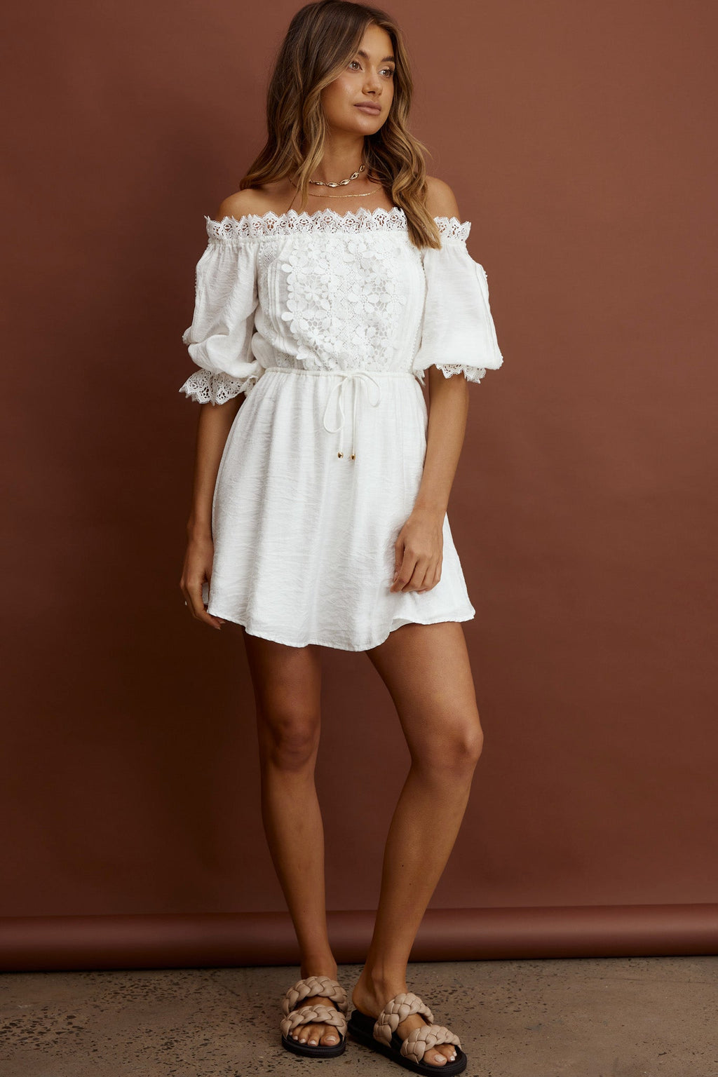 Homeward Off-Shoulder Lace Dress White by Selfie Leslie
