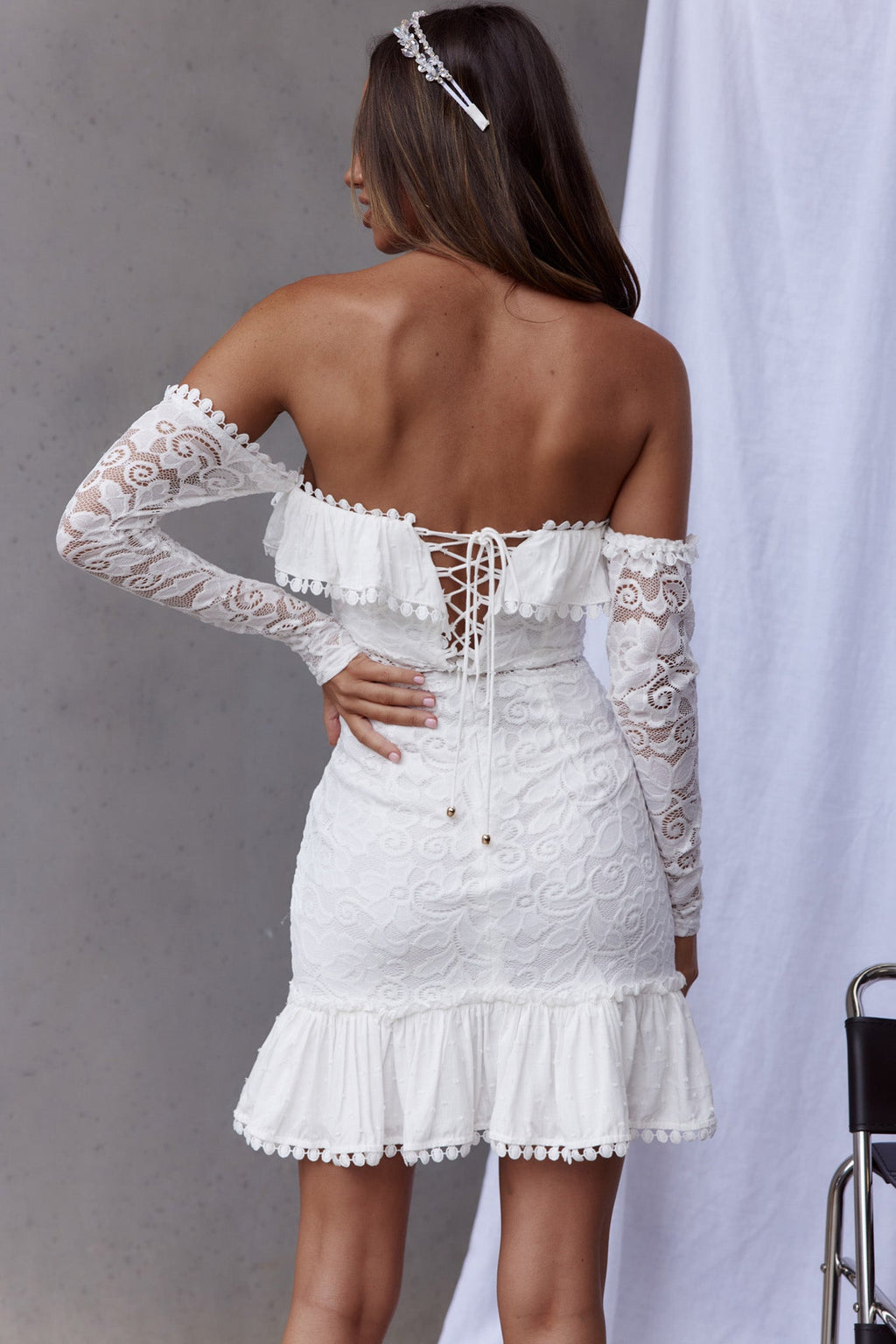 Mae Long Sleeve Sweetheart Crochet Lace Dress White by Selfie Leslie