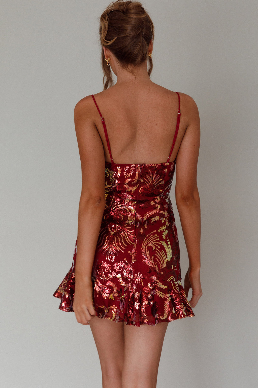 Lake Como Fitted Bodice Sequin Mini Dress Red by Selfie Leslie Australia