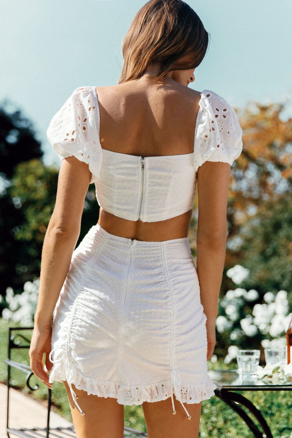 Sweet September Ruched Drawstring Skirt White by Selfie Leslie