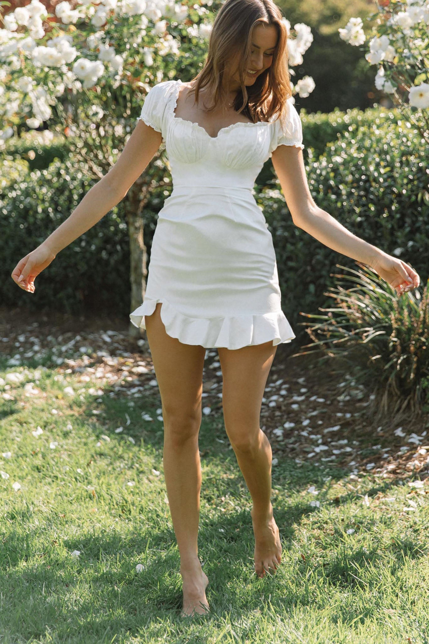 Heaven Sent Ruched Bust Puff Sleeve Dress White by Selfie Leslie