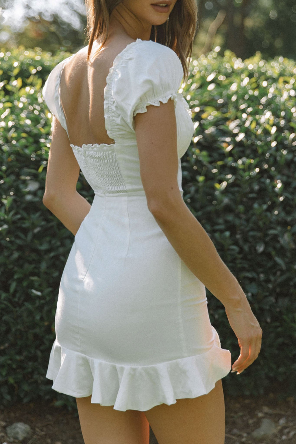 Heaven Sent Ruched Bust Puff Sleeve Dress White by Selfie Leslie