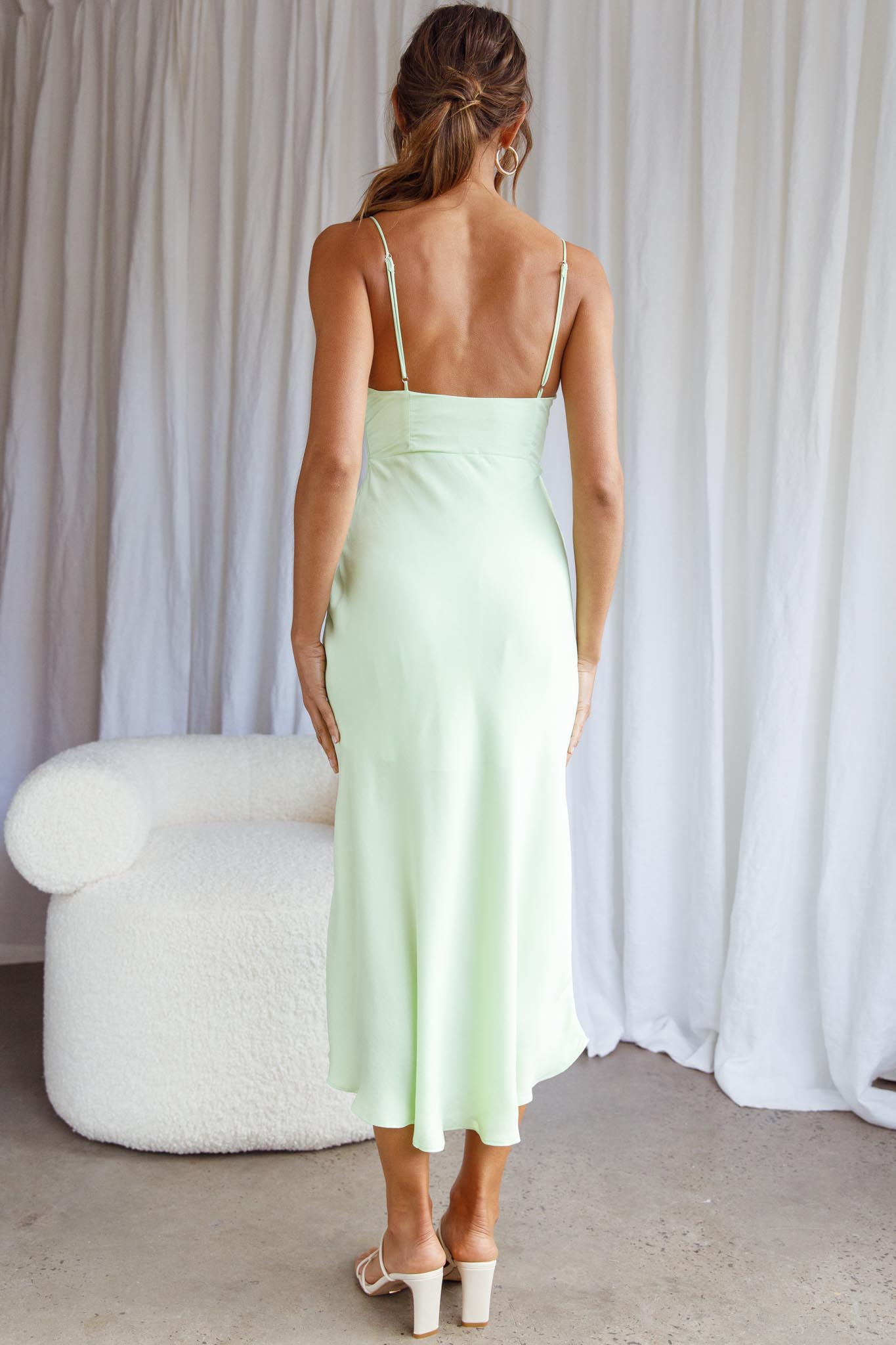 Malibu Gathered Bust Cami Strap Midi Dress Apple by Selfie Leslie