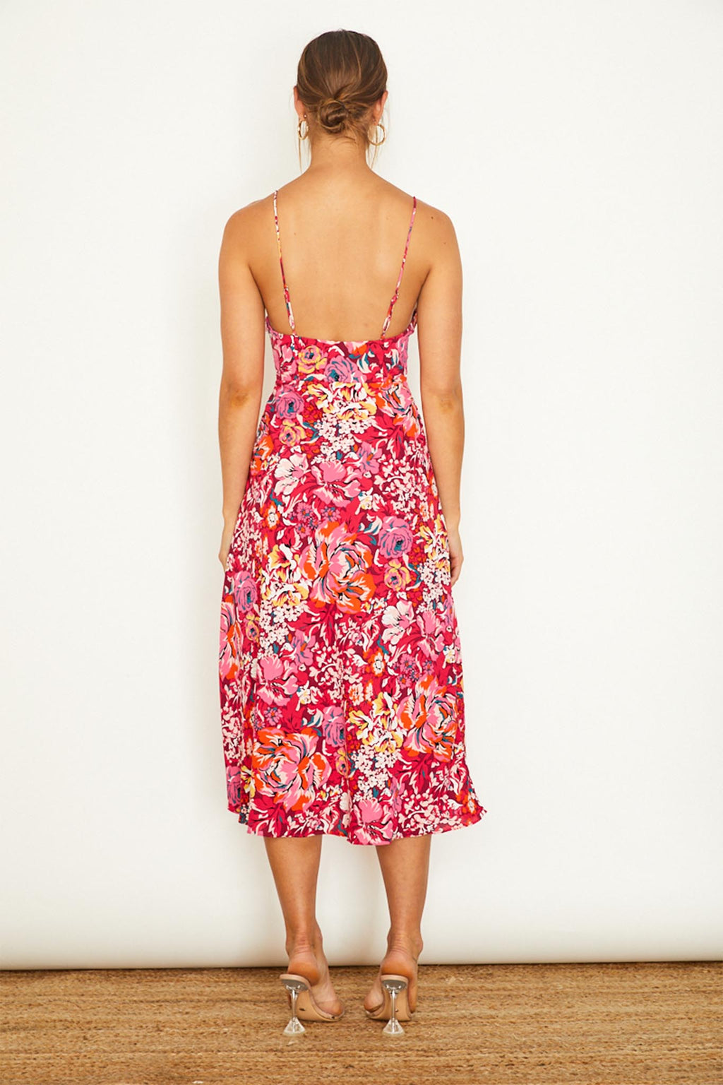 Malibu Gathered Bust Cami Strap Midi Dress Floral Red by Selfie Leslie Australia