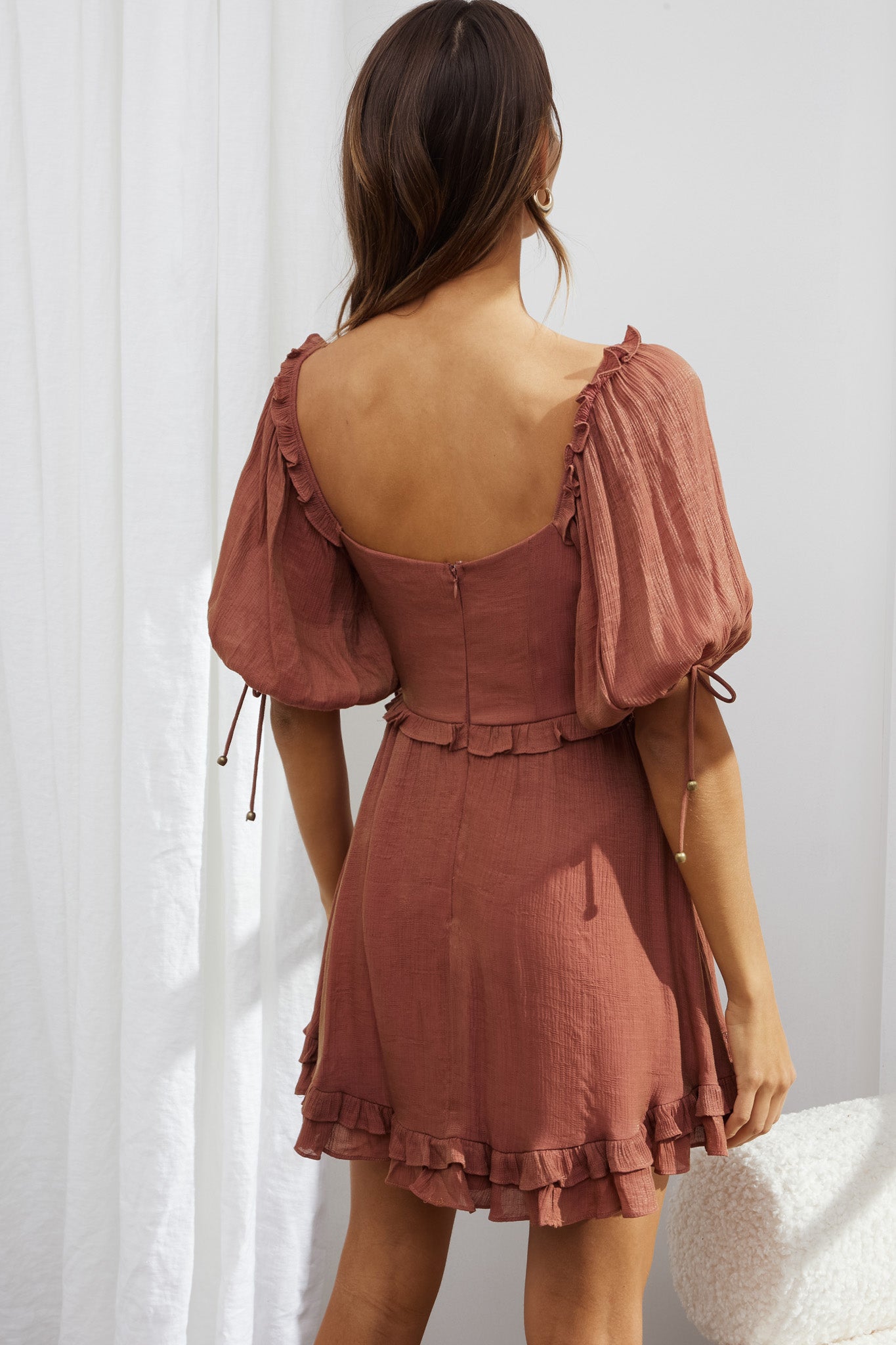 Kirra Puff Sleeve Ruched Bodice Dress Antique Rose by Selfie Leslie