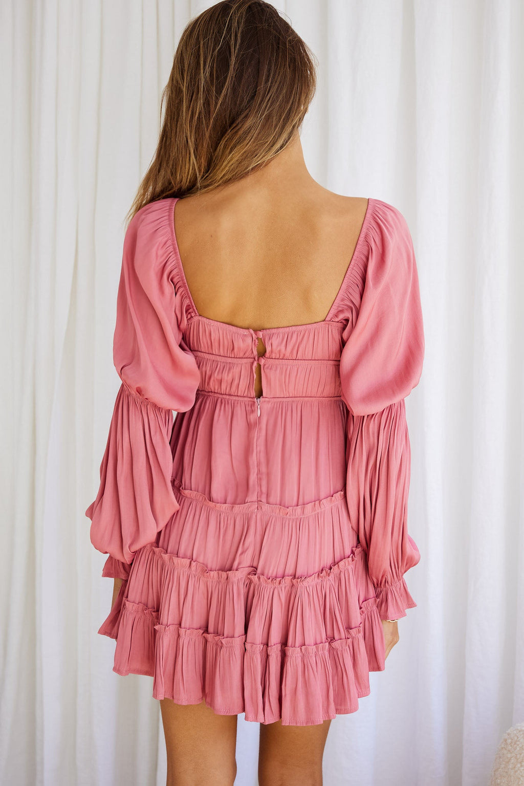 Josephina Lace-Up Front Long Sleeve Mini Dress Blush by Selfie Leslie