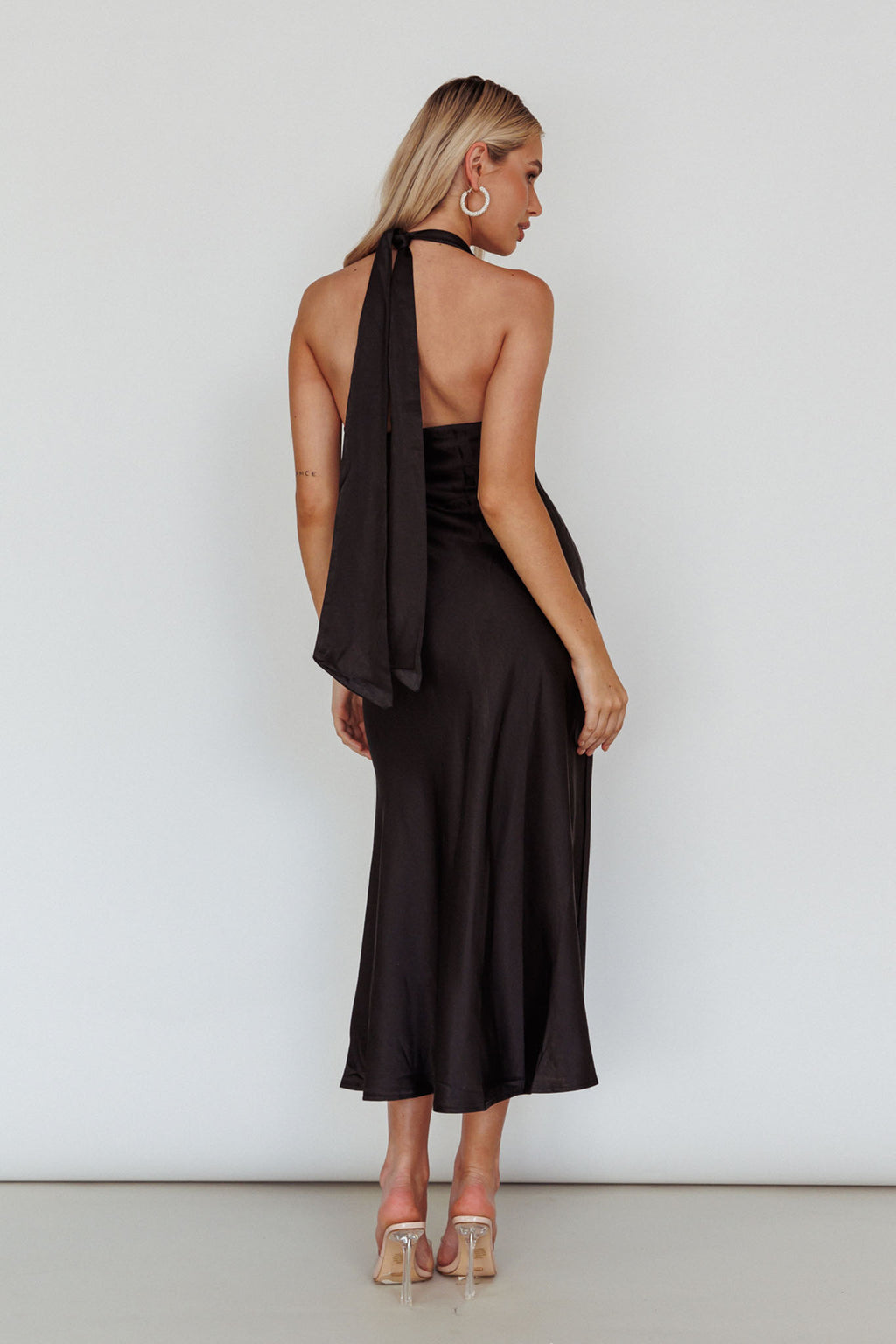 Champagne Showers Halterneck Slip Midi Dress Black by Selfie Leslie Australia
