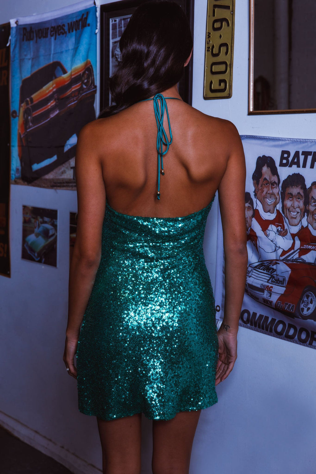 Champs Elysees Halterneck Sequin Mini Dress Forest Green by Selfie Leslie